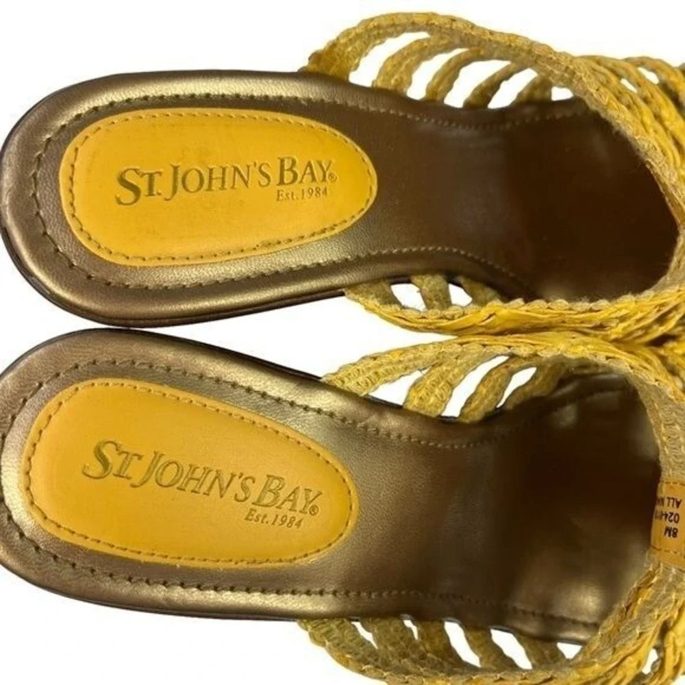 St Johns Bay Wedge Sandals 8M Yellow Woven Beach Boho Summer Vacation Platform‎